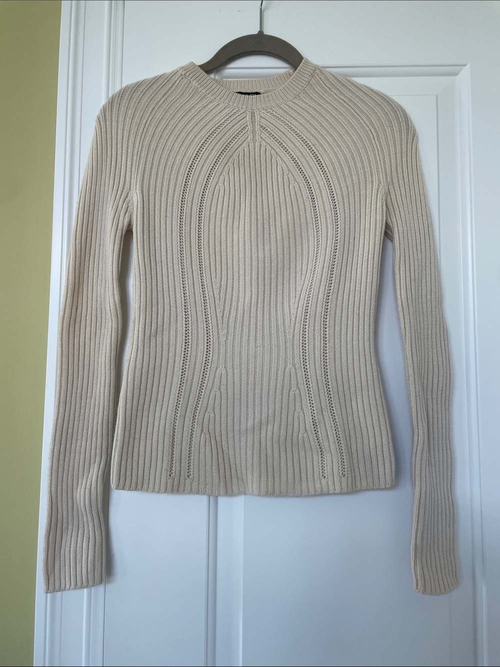 Tahari Cream Ribbed Scoop-Neck Knit Sweater